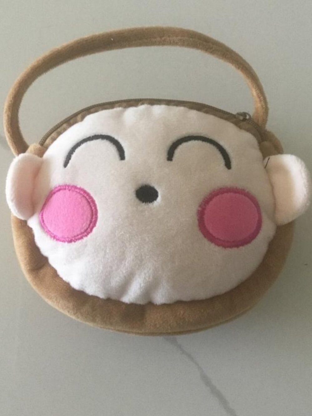 Plush Squishy Soft Pink Face & Ears on Brown Crossbody Double Zipper Bag NWOT